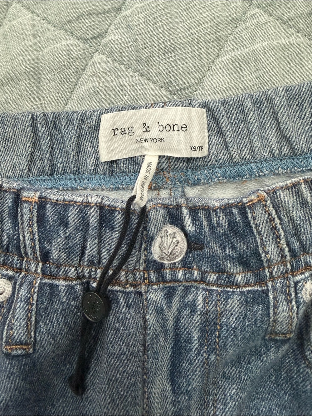 rag & bone Washed Light Blue Wide-Leg Track Jeans with Navy Side Stripes - Picture 2 of 4